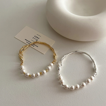 RONERAI Női karkötő – szabálytalan fém gyöngyökkel, geometriai dizájn, retro hatás, egyszerű és elegáns.