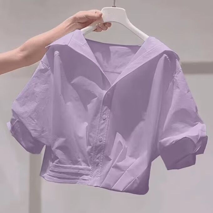 Bluza de damă cu guler polo, croială slim, mâneci 3/4, material Spandex, model 3D (Material: Spandex; Model: 3D Pattern; Mâneci: 3/4; Guler: Polo; Croială: Slim)