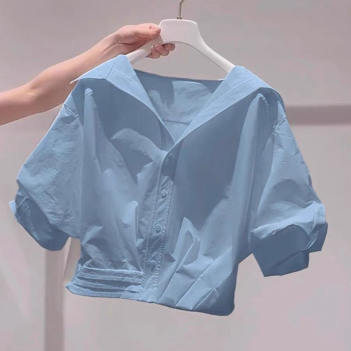 Bluza de damă cu guler polo, croială slim, mâneci 3/4, material Spandex, model 3D (Material: Spandex; Model: 3D Pattern; Mâneci: 3/4; Guler: Polo; Croială: Slim)