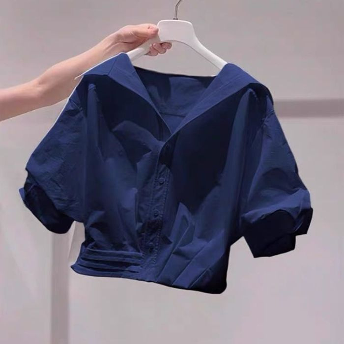 Bluza de damă cu guler polo, croială slim, mâneci 3/4, material Spandex, model 3D (Material: Spandex; Model: 3D Pattern; Mâneci: 3/4; Guler: Polo; Croială: Slim)