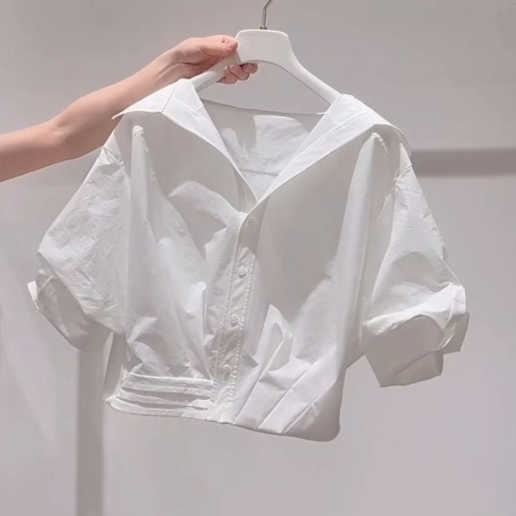 Bluza de damă cu guler polo, croială slim, mâneci 3/4, material Spandex, model 3D (Material: Spandex; Model: 3D Pattern; Mâneci: 3/4; Guler: Polo; Croială: Slim)