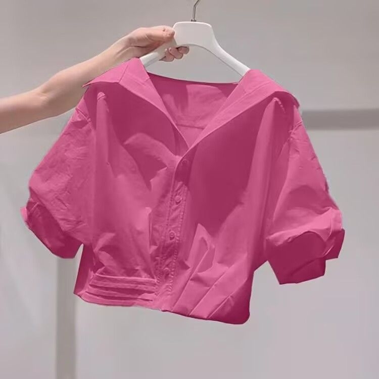 Bluza de damă cu guler polo, croială slim, mâneci 3/4, material Spandex, model 3D (Material: Spandex; Model: 3D Pattern; Mâneci: 3/4; Guler: Polo; Croială: Slim)