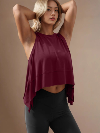 Top fără mâneci, cu guler rotund, model 3D, colaj, poliester cu bumbac imitativ