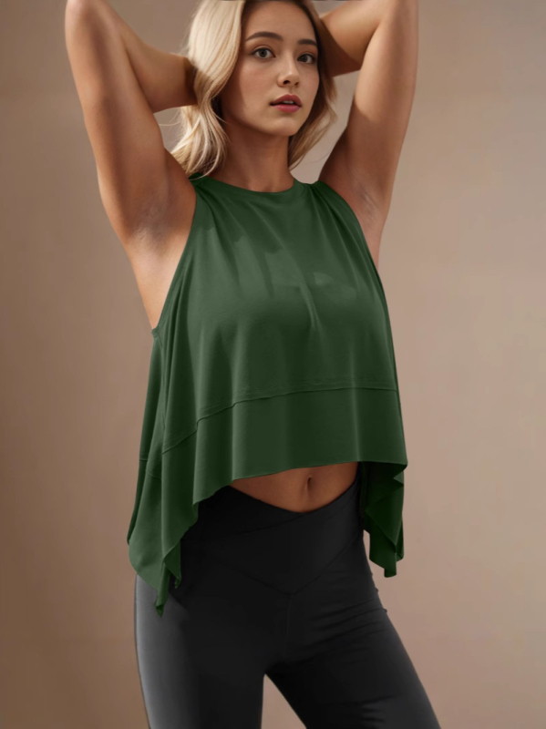 Top fără mâneci, cu guler rotund, model 3D, colaj, poliester cu bumbac imitativ