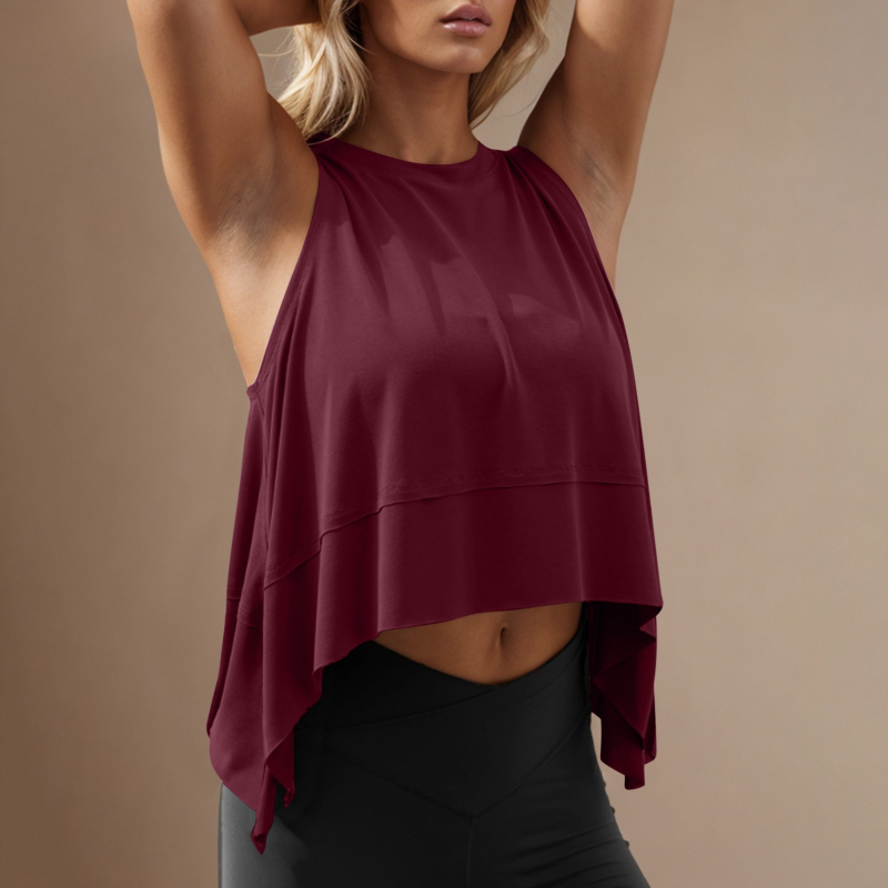 Top fără mâneci, cu guler rotund, model 3D, colaj, poliester cu bumbac imitativ