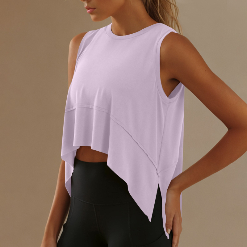 Top fără mâneci, cu guler rotund, model 3D, colaj, poliester cu bumbac imitativ