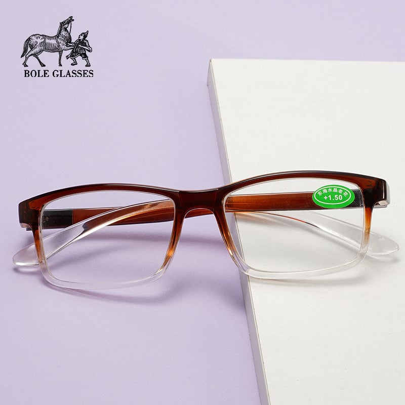 Ochelari de citit, lentile din sticlă, ramă integrală, ramă pătrată