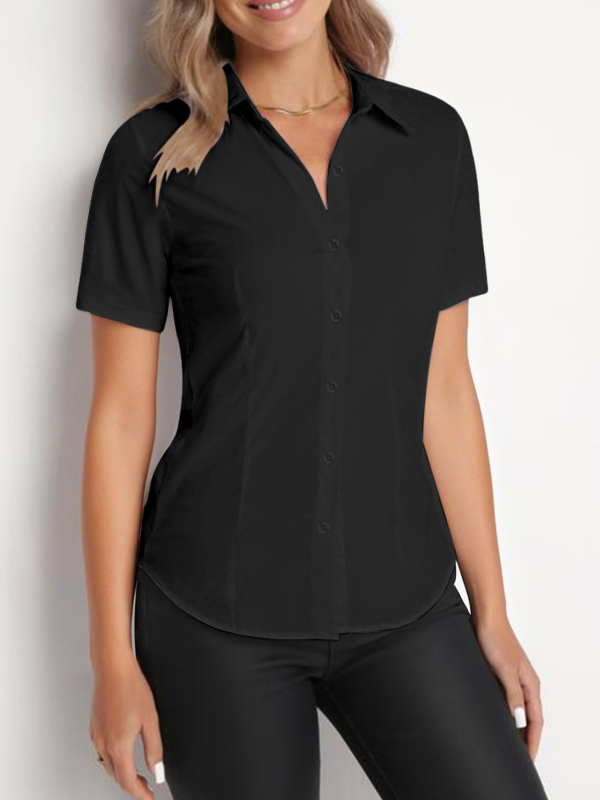 Színblokkal ellátott blúz, hosszú ujjú, leengedett gallér, poliészter 70–80%, normál hosszúság