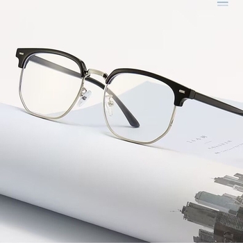 Félkeretes szemüveg presbiopiára, retro négyzet alakú keret, PC lencsék, kékfény-védelem