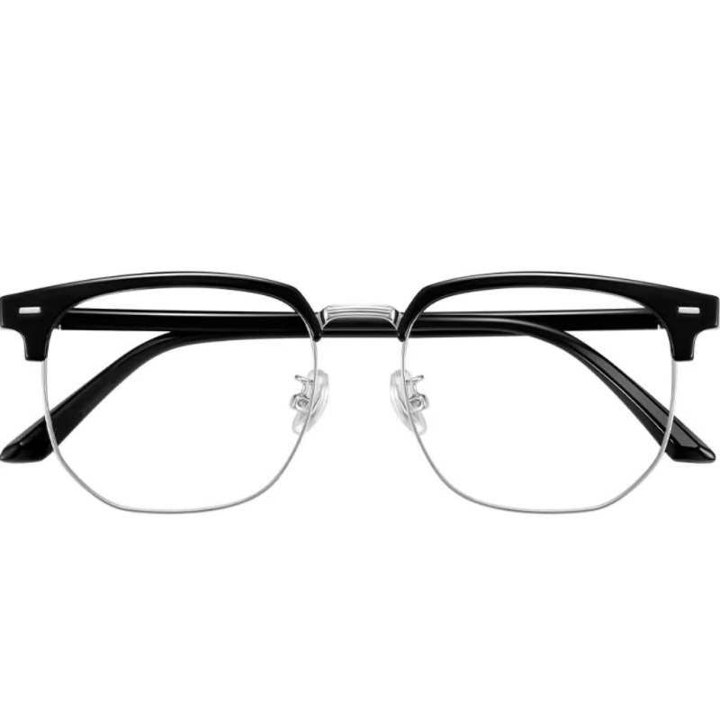 Félkeretes szemüveg presbiopiára, retro négyzet alakú keret, PC lencsék, kékfény-védelem