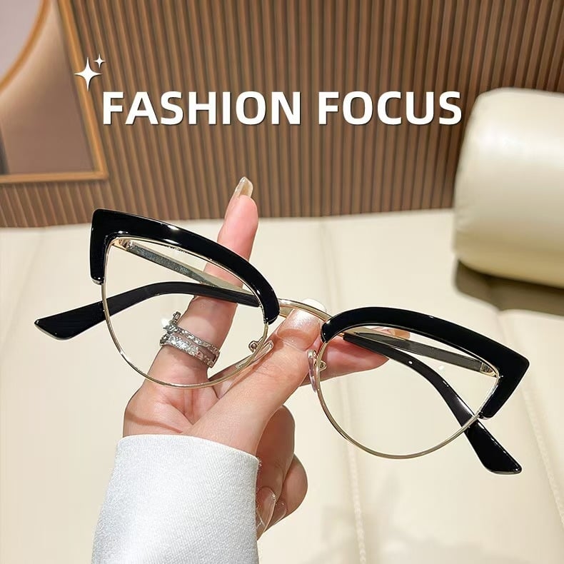 Cat-Eye olvasószemüveg, PC lencsékkel, anti-kékfény védelemmel, teljes keret, myopia-kompatibilis