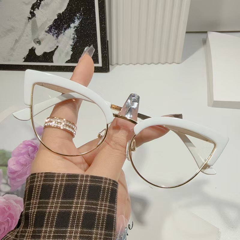 Cat-Eye olvasószemüveg, PC lencsékkel, anti-kékfény védelemmel, teljes keret, myopia-kompatibilis