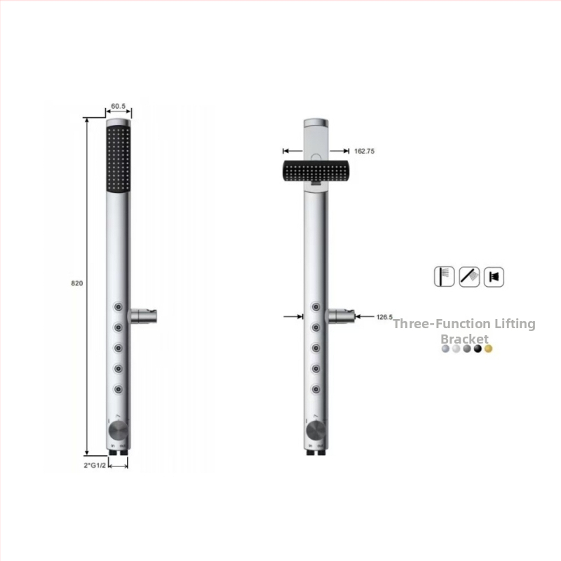 Otthoni zuhanyfejes nyomásos készlet, ABS test, krómozott felület, modern stílus, fúrás nélküli telepítés