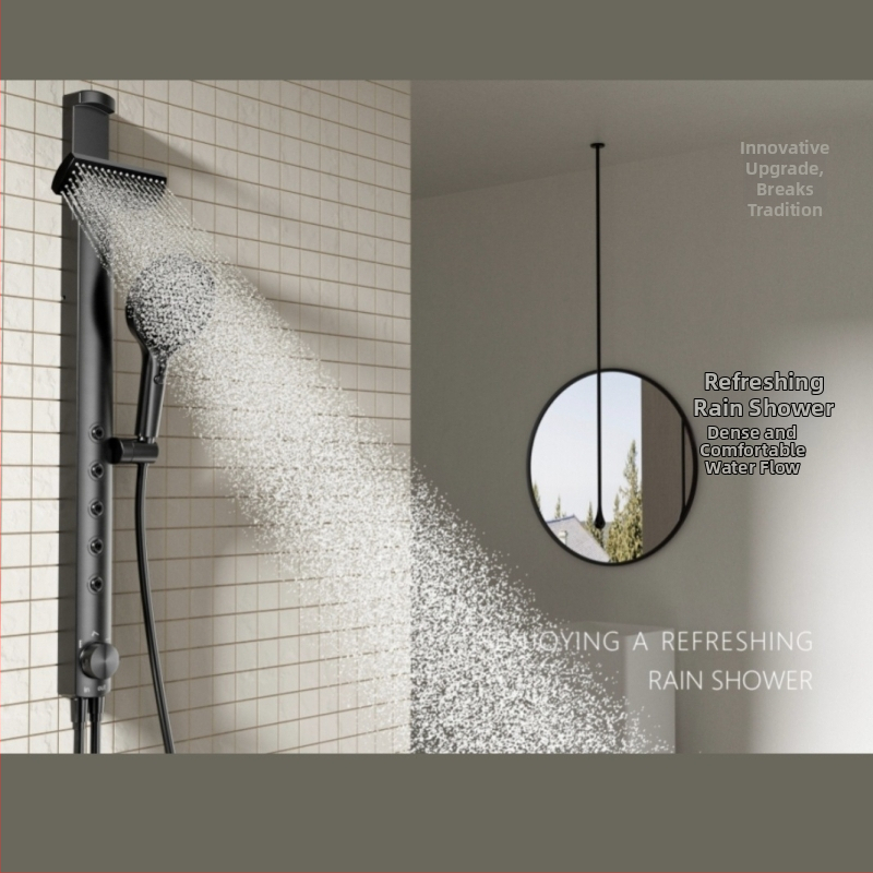 Otthoni zuhanyfejes nyomásos készlet, ABS test, krómozott felület, modern stílus, fúrás nélküli telepítés