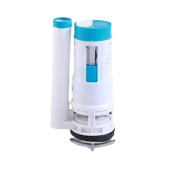 WC tartály öblítő szelepe, testreszabható, osztott dupla gombos öblítő szelep, blister anyag, nyomógombos működés, modern minimális stílus