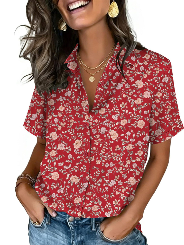 Női V-nyakú rövid ujjú blúz poliészterből és spandexből, lazán szabott, normál hossz, kardigán-stílusú