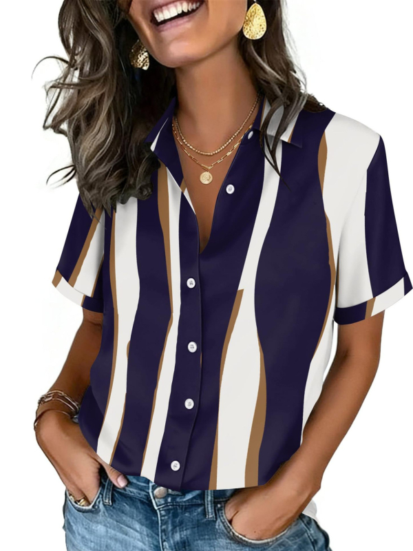 Női V-nyakú rövid ujjú blúz poliészterből és spandexből, lazán szabott, normál hossz, kardigán-stílusú