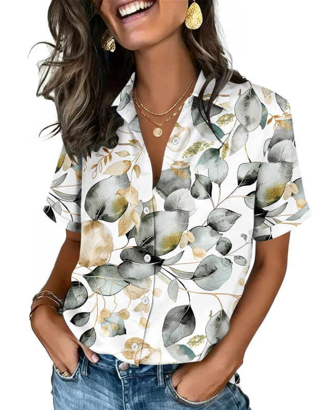 Női V-nyakú rövid ujjú blúz poliészterből és spandexből, lazán szabott, normál hossz, kardigán-stílusú