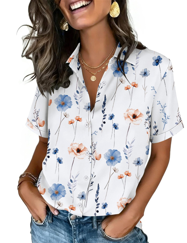 Női V-nyakú rövid ujjú blúz poliészterből és spandexből, lazán szabott, normál hossz, kardigán-stílusú