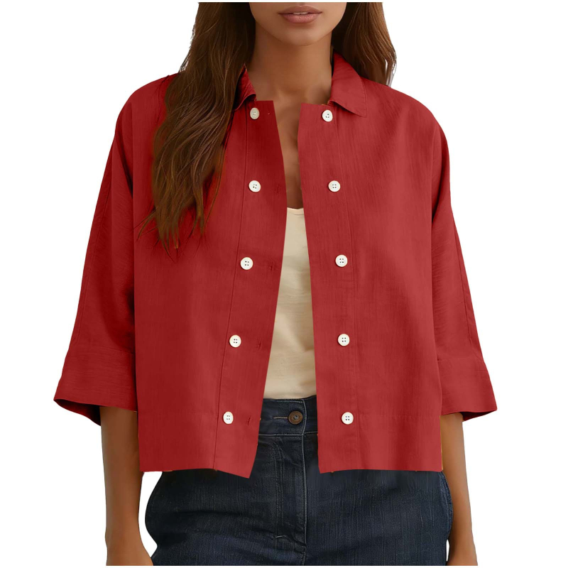 Két soros gombos ing, rövid ujjú, pamut-len keverék spandex-szel, laza szabású