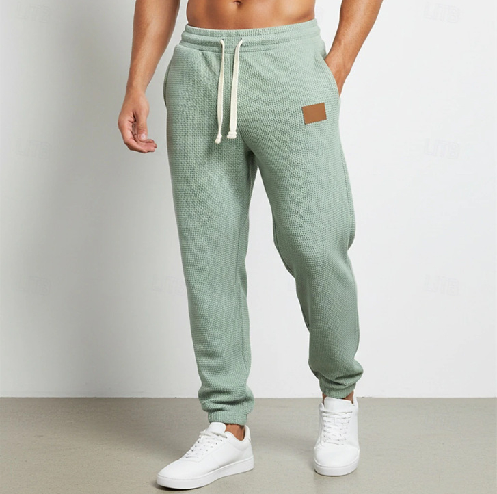 Pantaloni casual pentru bărbați cu croială dreaptă, talie medie, lungime cropped, amestec bumbac-poliester (55% poliester)