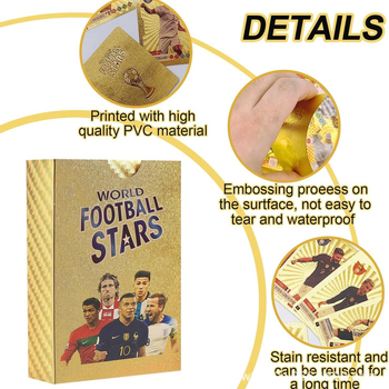 Aranyfóliás futballkártya-készlet — Messi és Ronaldo, a Bajnokok Ligája sztárjai — műanyag társasjáték-kártyák, irodai gyűjtemény,Presenterációs dobozban