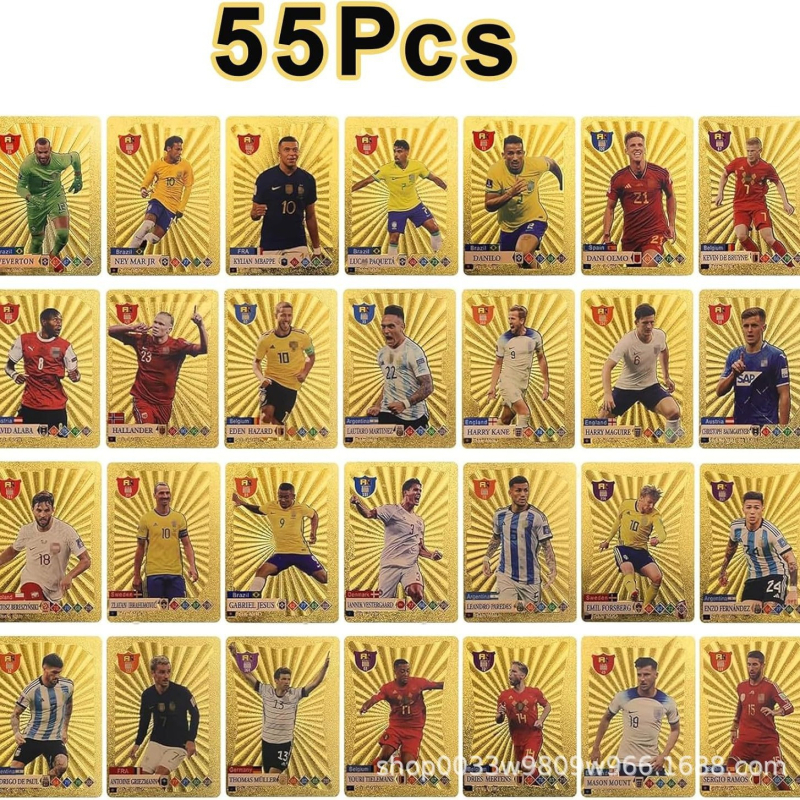 Aranyfóliás futballkártya-készlet — Messi és Ronaldo, a Bajnokok Ligája sztárjai — műanyag társasjáték-kártyák, irodai gyűjtemény,Presenterációs dobozban