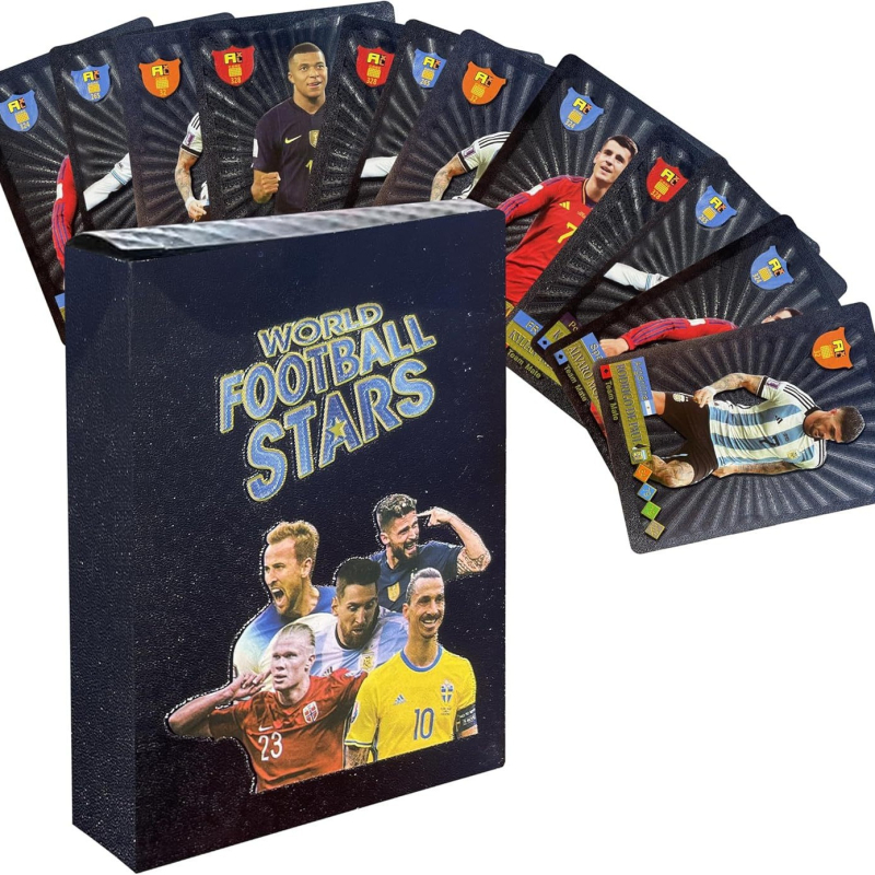 Aranyfóliás futballkártya-készlet — Messi és Ronaldo, a Bajnokok Ligája sztárjai — műanyag társasjáték-kártyák, irodai gyűjtemény,Presenterációs dobozban