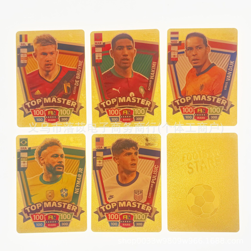 Aranyfóliás futballkártya-készlet — Messi és Ronaldo, a Bajnokok Ligája sztárjai — műanyag társasjáték-kártyák, irodai gyűjtemény,Presenterációs dobozban