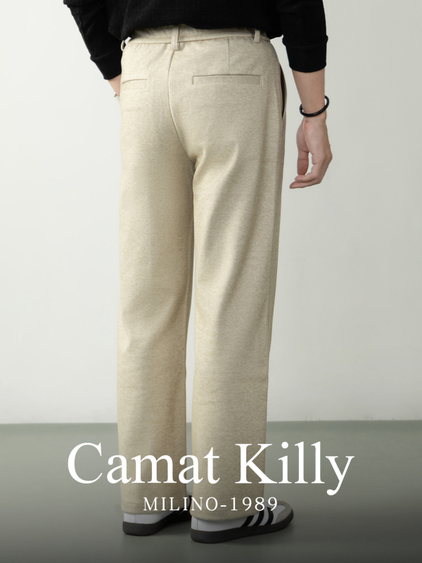 Pantaloni de costum pentru bărbați, croială dreaptă, țesătură groasă de iarnă, rezistenți la cute, cu curea