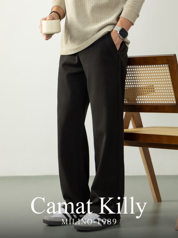 Pantaloni de costum pentru bărbați, croială dreaptă, țesătură groasă de iarnă, rezistenți la cute, cu curea