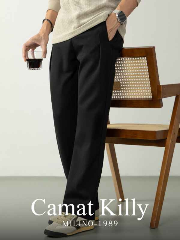 Pantaloni de costum pentru bărbați, croială dreaptă, țesătură groasă de iarnă, rezistenți la cute, cu curea