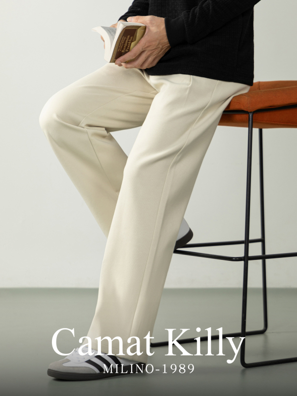 Pantaloni de costum pentru bărbați, croială dreaptă, țesătură groasă de iarnă, rezistenți la cute, cu curea