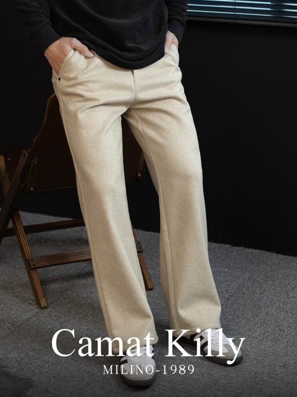 Pantaloni de costum pentru bărbați, croială dreaptă, țesătură groasă de iarnă, rezistenți la cute, cu curea