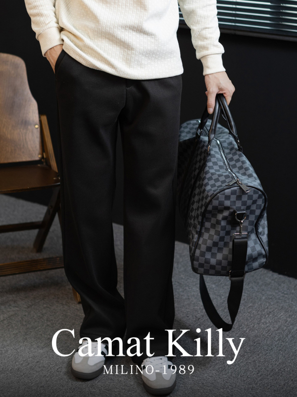 Pantaloni de costum pentru bărbați, croială dreaptă, țesătură groasă de iarnă, rezistenți la cute, cu curea