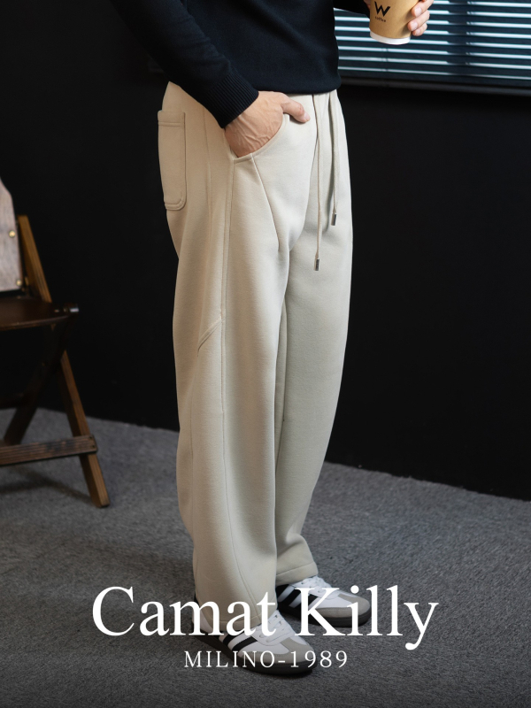 Pantaloni de costum pentru bărbați, croială dreaptă, țesătură groasă de iarnă, rezistenți la cute, cu curea