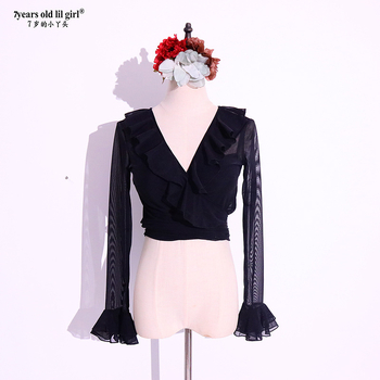 Flamenco felső trombitás ujjakkal, water gauze anyagból, szintetikus rostok keveréke spandexszel 30% alatt, belly dance-hez