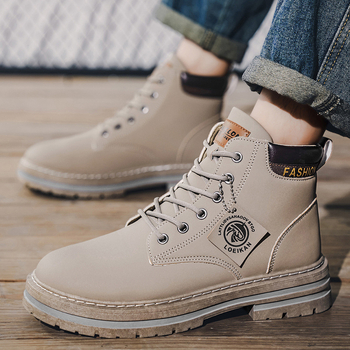 Martin bakancsok férfiaknak, brit stílusú magas szárú PU bőrből készült munkacipő, kerek orr, 3–5 cm sarok, elöl fűzés