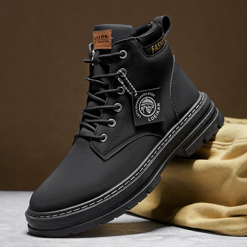 Martin bakancsok férfiaknak, brit stílusú magas szárú PU bőrből készült munkacipő, kerek orr, 3–5 cm sarok, elöl fűzés