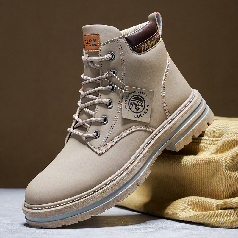 Martin bakancsok férfiaknak, brit stílusú magas szárú PU bőrből készült munkacipő, kerek orr, 3–5 cm sarok, elöl fűzés