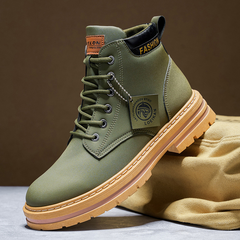 Martin bakancsok férfiaknak, brit stílusú magas szárú PU bőrből készült munkacipő, kerek orr, 3–5 cm sarok, elöl fűzés