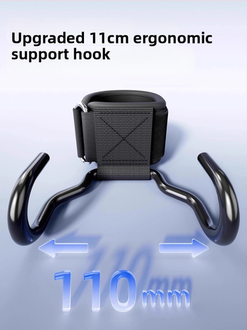 Húzódzkodáshoz segítő csuklópánt fogó kampóval – Fő anyagok: SBR, poliészter, fém kampó; Alkalmazható sportok: vízszintes rúd, súlyzók; Védő rész: csukló; Kategória: csuklópánt