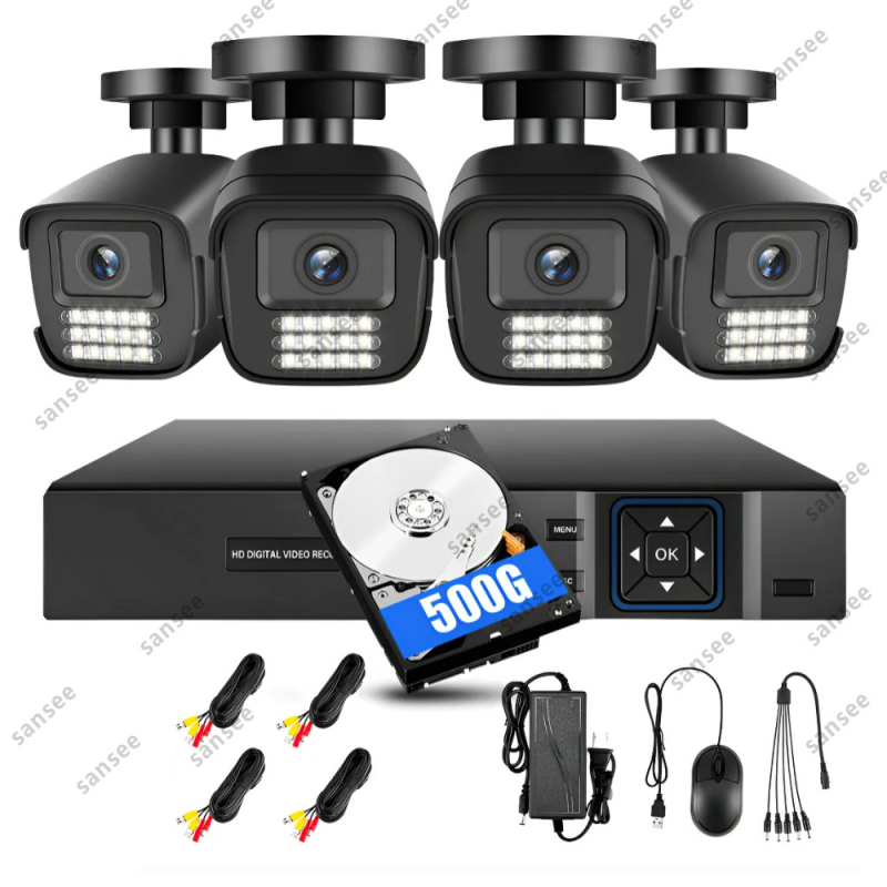 AHD CCTV kamera készlet megfigyeléshez, 4csatornás/8csatornás rendszer — Modell SD-8204-AHD-S24, IR fénykamera, felbontás 200W, minimális megvilágítás 0.001 lux, IR távolság 10 m