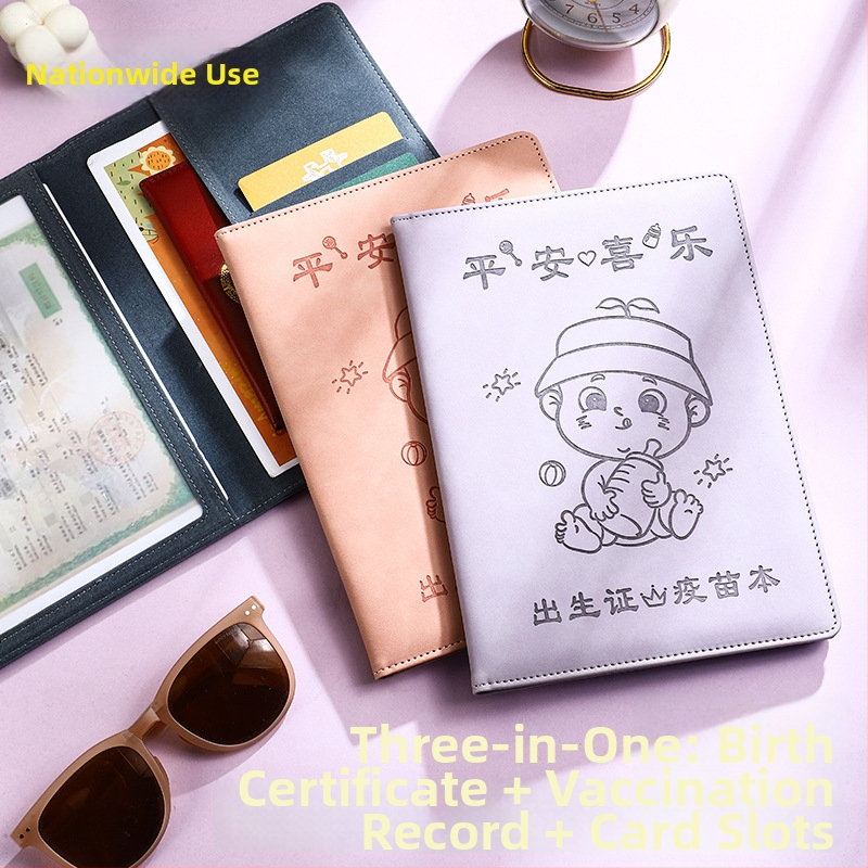 Monlik kožený troj-in-1 ochranný obal pre dieťa: rodný list a očkovací preukaz, model Peace and Joy, hrúbka 1,0 cm