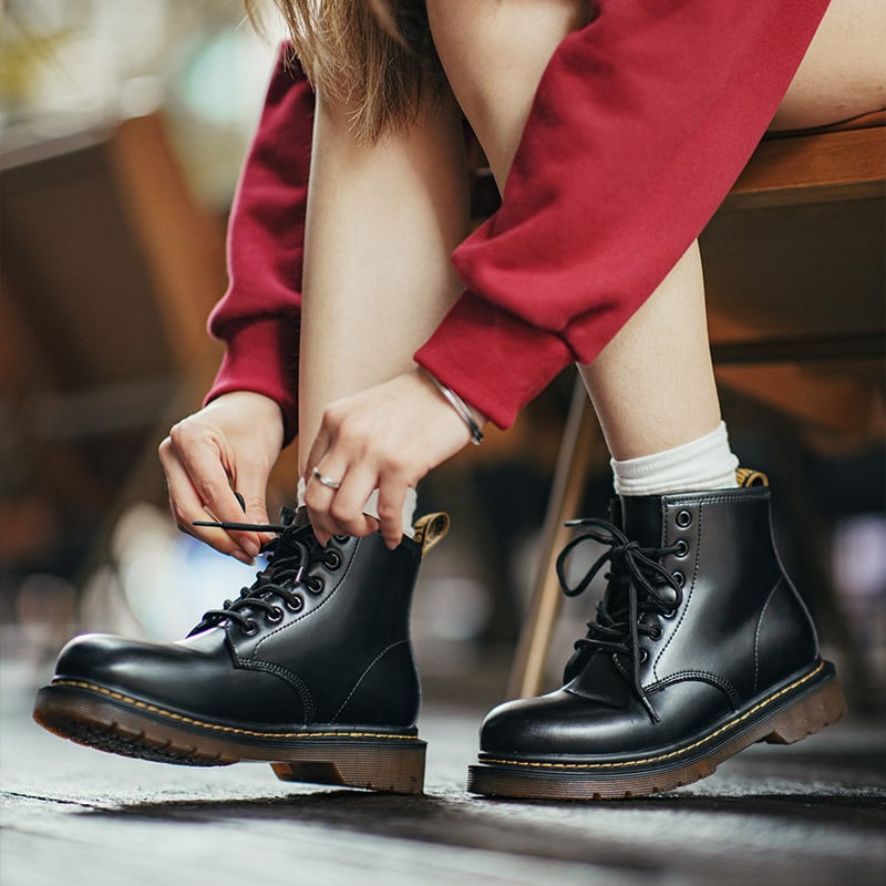 Mr.A Bocanci din Piele, Înălțime Medie, Căldură de Iarnă, Partea superioară din două straturi de piele de vițel, Talpă PVC, Șiret în Față