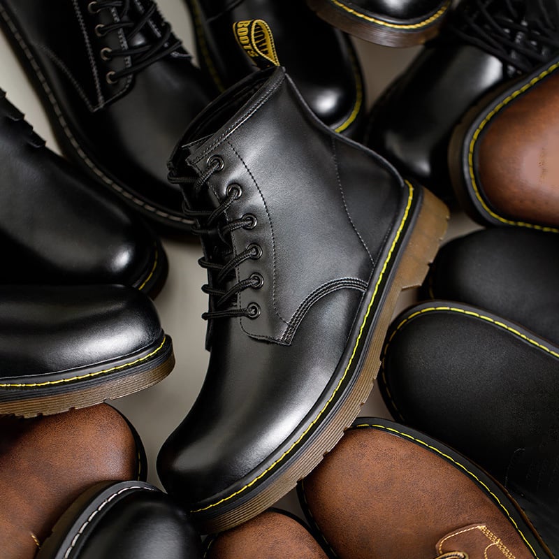 Mr.A Bocanci din Piele, Înălțime Medie, Căldură de Iarnă, Partea superioară din două straturi de piele de vițel, Talpă PVC, Șiret în Față