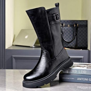 Cizme de iarnă pentru bărbați Martin, gambă înaltă, partea superioară din piele split, talpă din cauciuc, impermeabile, căptușite cu blană sintetică