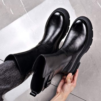 Cizme de iarnă pentru bărbați Martin, gambă înaltă, partea superioară din piele split, talpă din cauciuc, impermeabile, căptușite cu blană sintetică