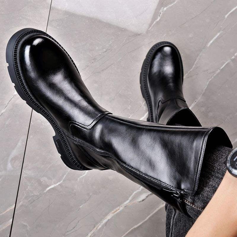 Cizme de iarnă pentru bărbați Martin, gambă înaltă, partea superioară din piele split, talpă din cauciuc, impermeabile, căptușite cu blană sintetică