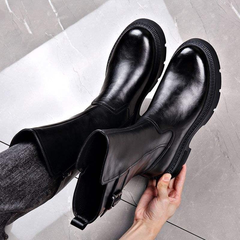 Cizme de iarnă pentru bărbați Martin, gambă înaltă, partea superioară din piele split, talpă din cauciuc, impermeabile, căptușite cu blană sintetică